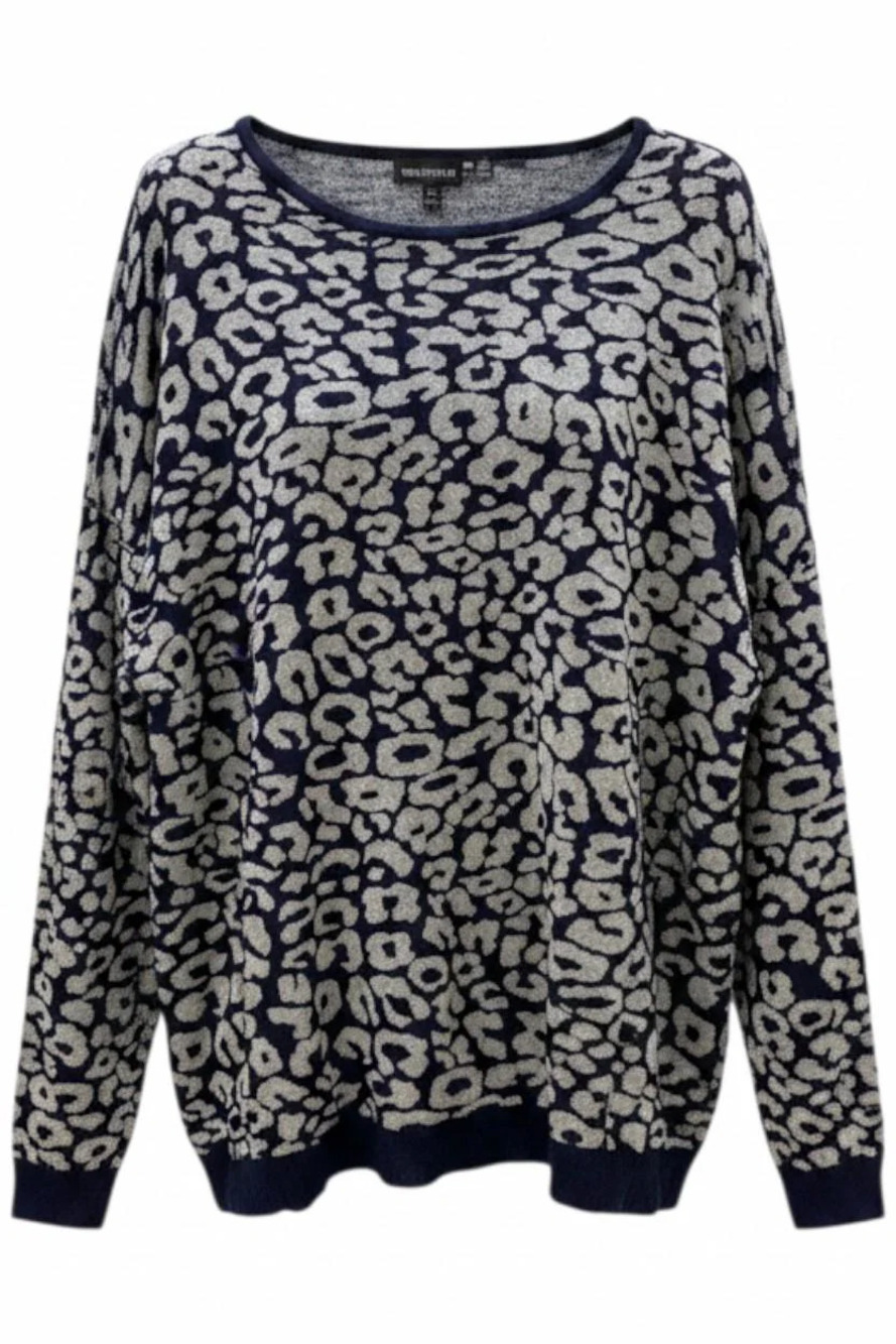 Nina Leonard Women's Pullover Sweater Shirt Top Silver/Blue - Regular